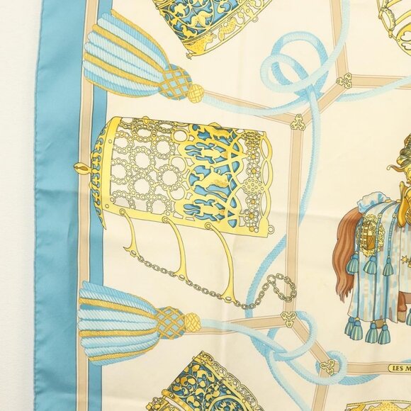 HERMES Carre 90 Scarf ""LES MUSEROLLES"" Silk Blue Auth BA5129 - Picture 16 of 16